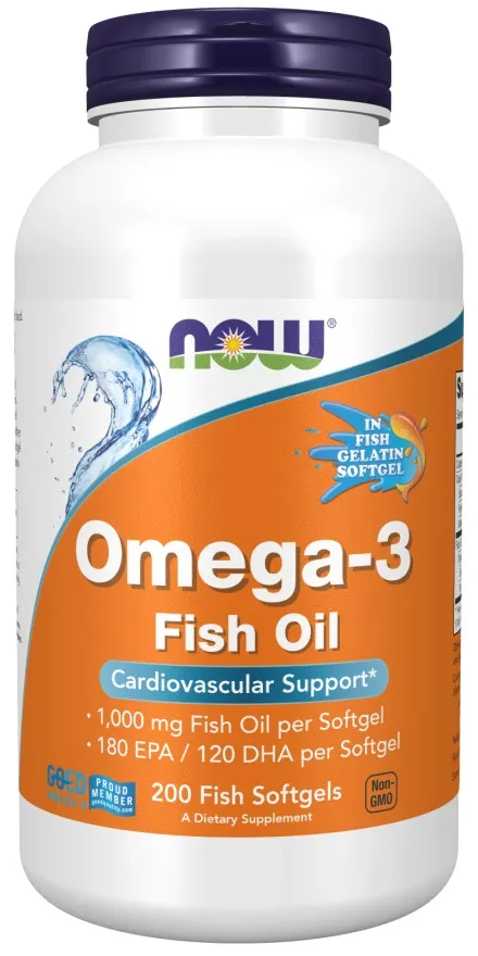 NOW Foods - Omega 3, Molekularnie Destylowany Olej Rybny, 200 kapsułek miękkich