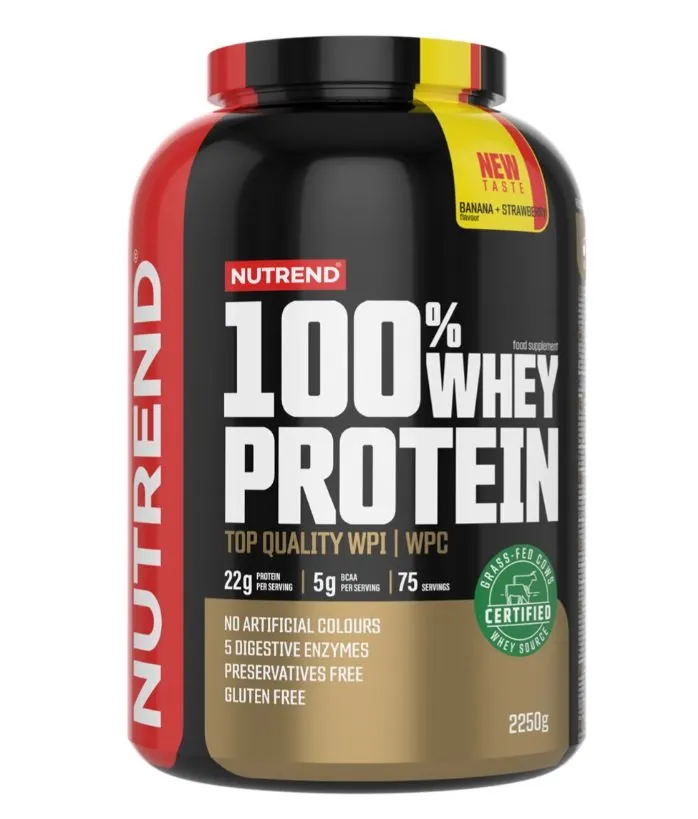 Nutrend - Odżywka Białkowa 100% Whey Protein, Banan + Truskawka, Proszek 2250g