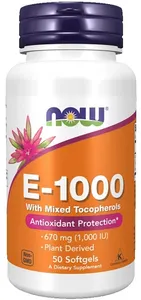 NOW Foods - Witamina E-1000, Naturalna, Mieszane Tokoferole, 50 kapsułek miękkich