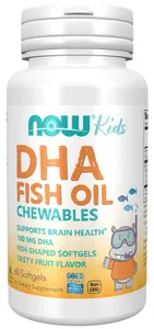 NOW Foods - Kwasy DHA dla Dzieci, do Żucia, 100mg, 60 kapsułek miękkich