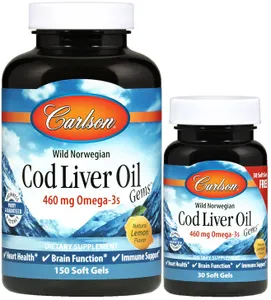 Carlson Labs - Wild Norwegian Cod Liver Oil, 460mg, 150 + 30 kapsułek miękkich