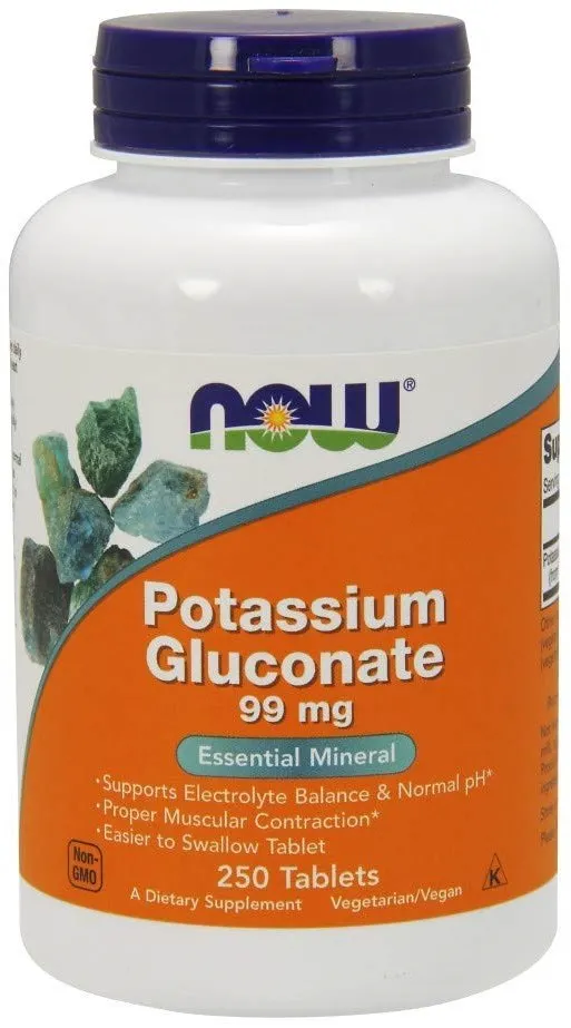 NOW Foods - Glukonian Potasu, Potassium Gluconate, 99mg, 250 tabletek