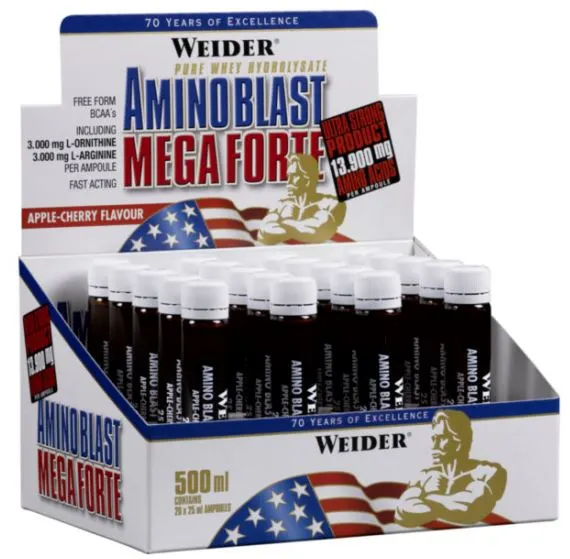 Weider - Amino Blast Mega Forte, Jabłko-Wiśnia, 20 x 25 ml