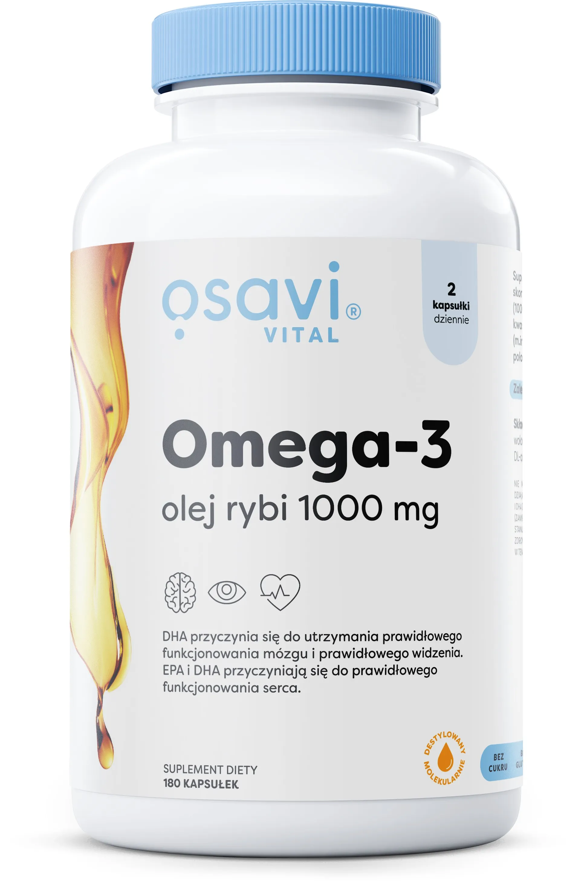 Osavi - Omega-3 Olej Rybi, 1000mg, Naturalny Smak, 180 kapsułek miękkich