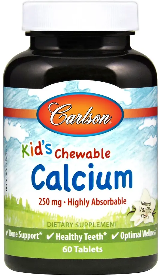 Carlson Labs - Kid's Calcium, 250mg, Wanilia, 60 tabletek do ssania