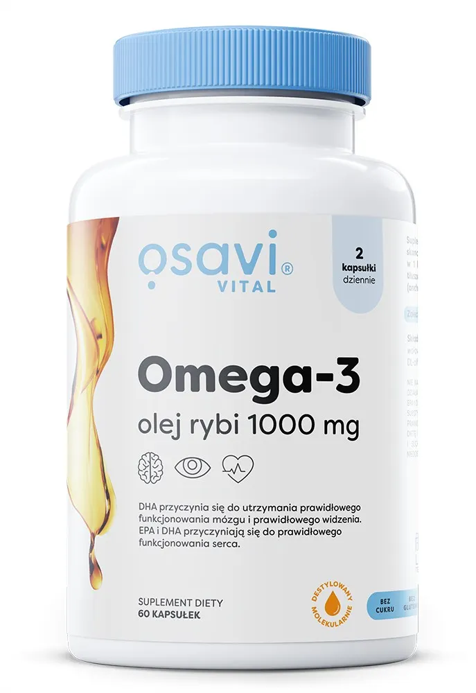 Osavi - Omega-3 Olej Rybi, 1000mg, Naturalny Smak, 60 kapsułek miękkich