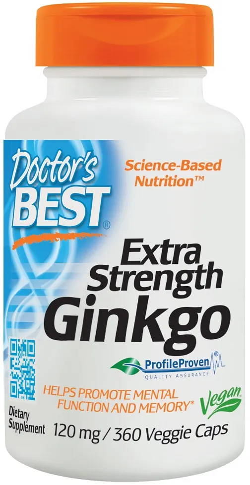 Doctor's Best - Gingko Biloba, Ekstra Moc, Miłorząb Dwuklapowy, 120mg, 360 vkaps