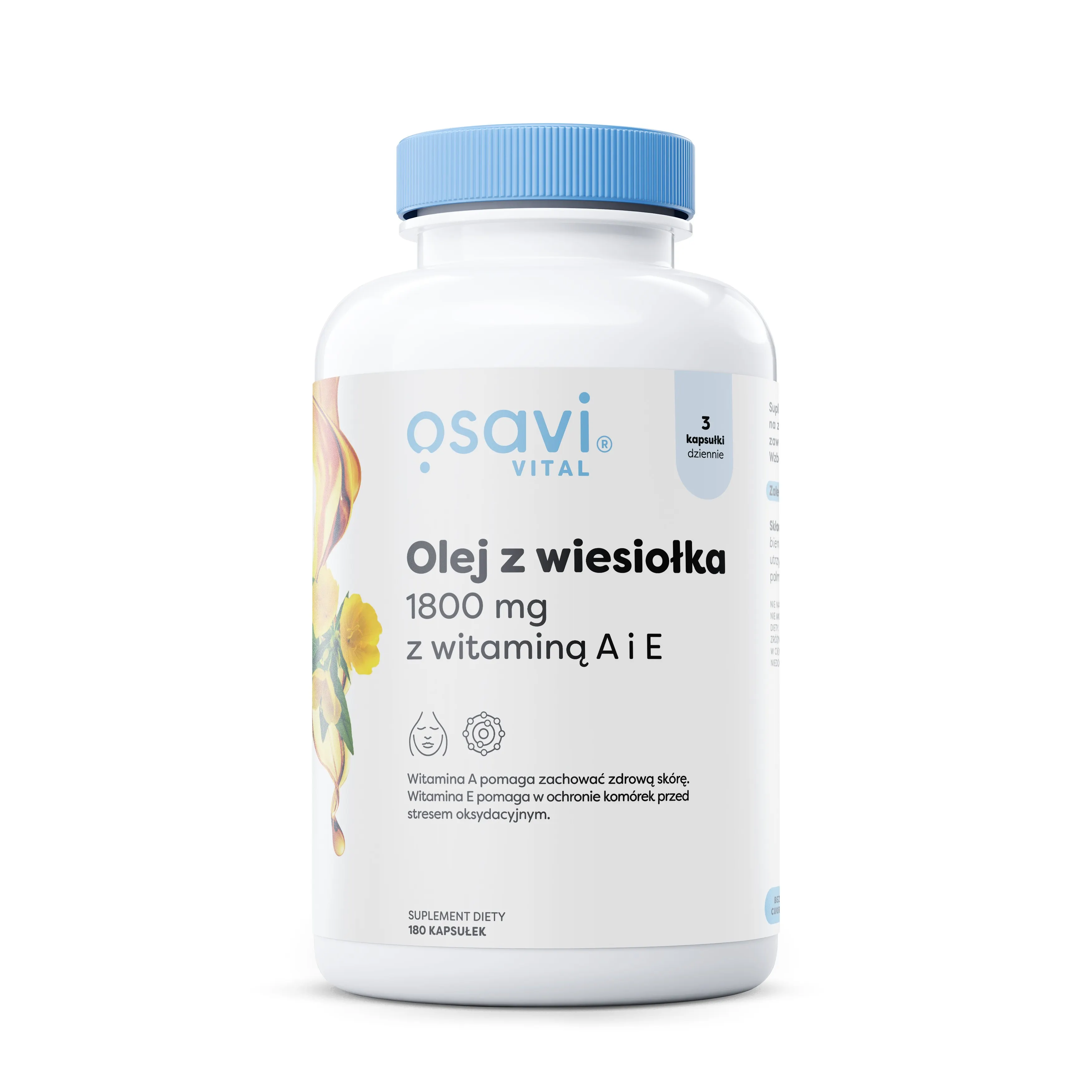 Osavi - Olej z Wiesiołka z Witaminą A i E, 1800mg, 180 kapsułek miękkich