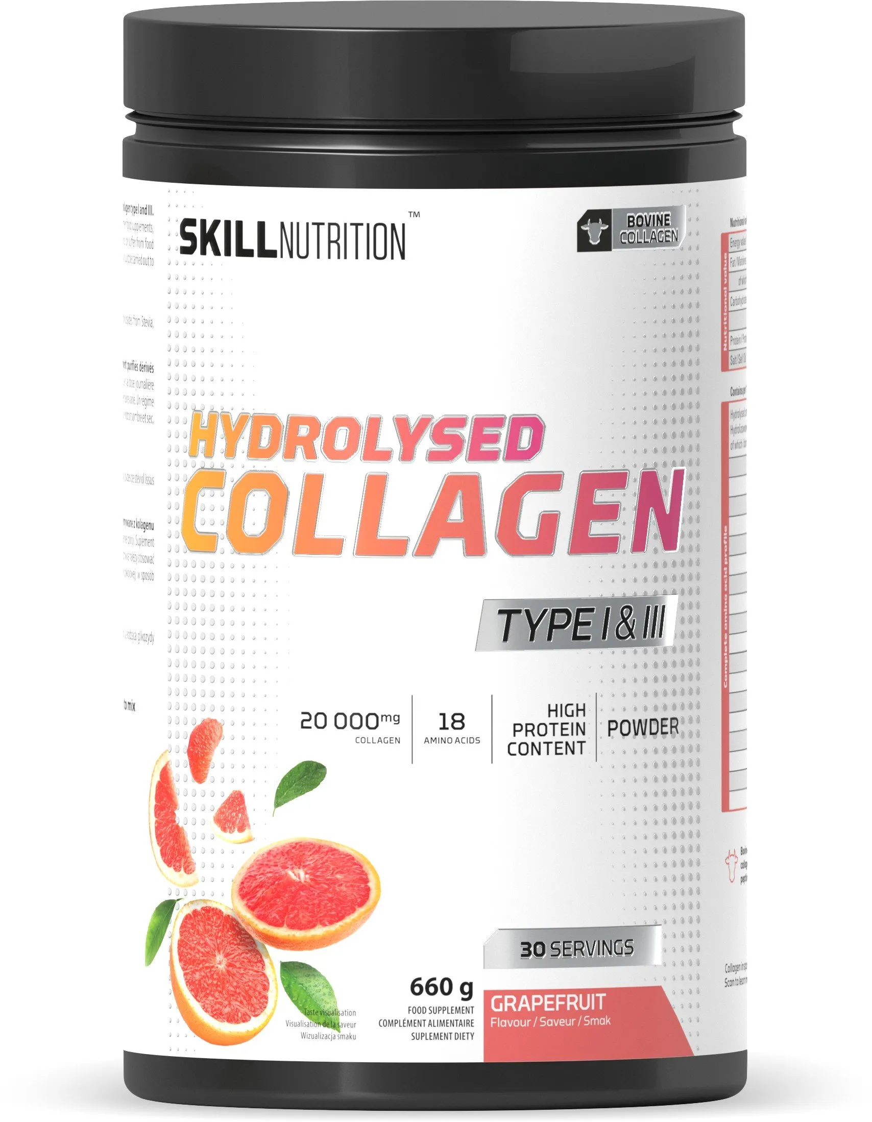 Skill Nutrition - Kolagen Typu I i III, Hydrolizowany, Grapefruit, 660g