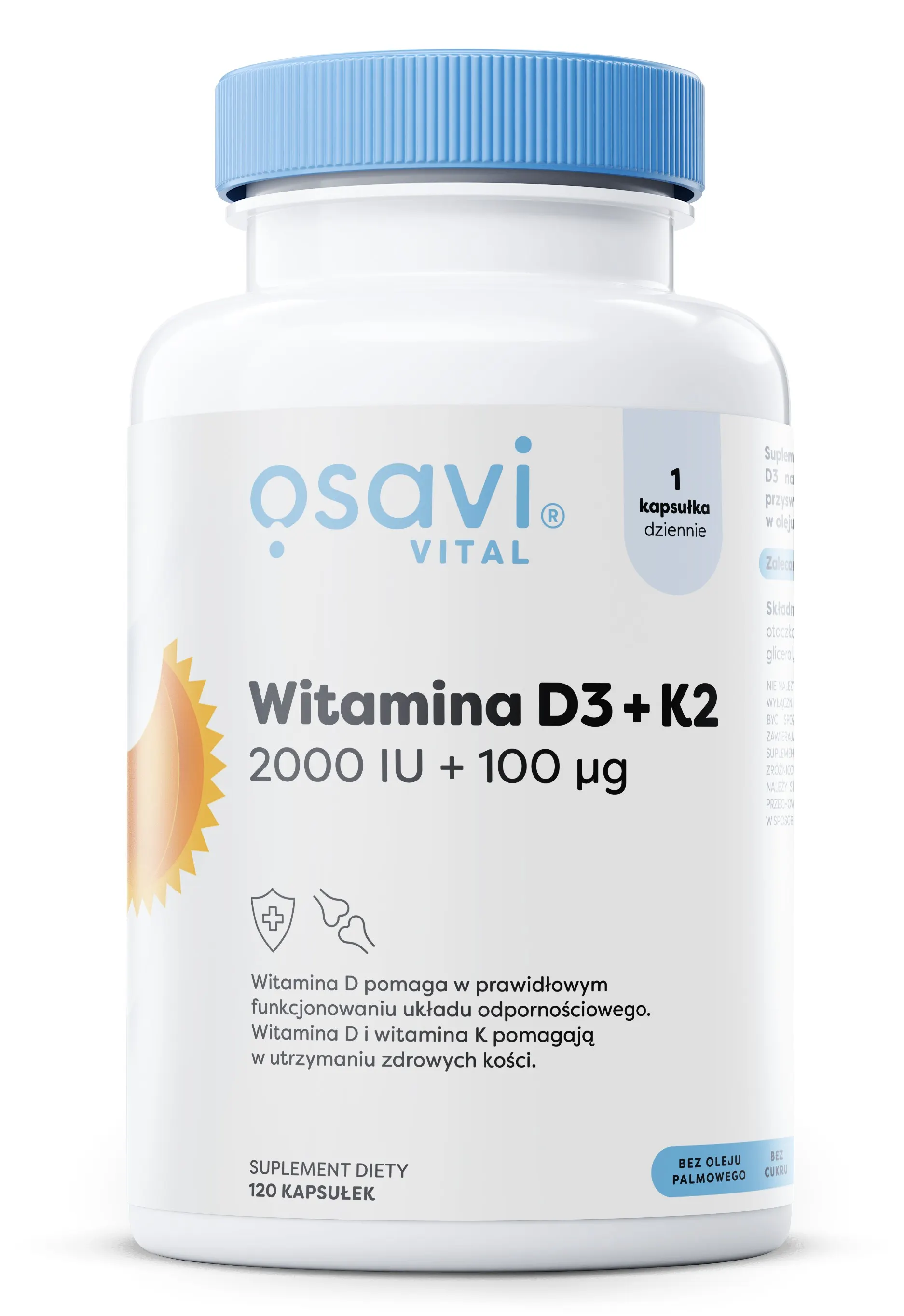 Osavi - Witamina D3 + K2, 2000IU + 100 µg, 120 kapsułek miękkich