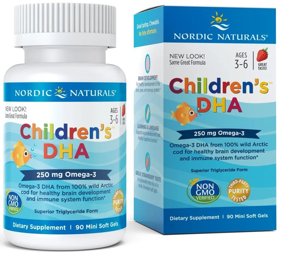 Nordic Naturals - Children's DHA, 250mg, Smak Truskawkowy, 90 kapsułek miękkich