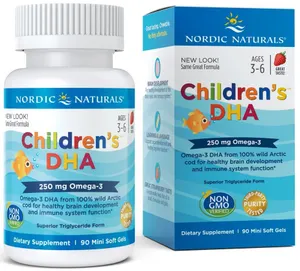Nordic Naturals - Children's DHA, 250mg, Smak Truskawkowy, 90 kapsułek miękkich