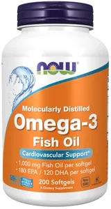 NOW Foods - Omega 3, Molekularnie Destylowany Olej Rybny, 200 kapsułek miękkich