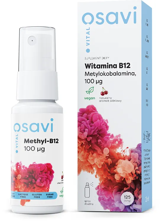Osavi - Witamina B12, Metylokobalamina, 100 µg, Spray Doustny, Wiśnia, 25 ml