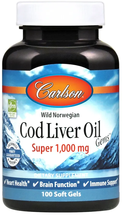 Carlson Labs - Wild Norwegian Cod Liver Oil, 1000mg, 100 kapsułek miękkich