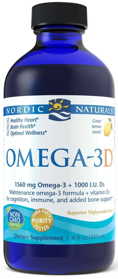 Nordic Naturals - Omega-3D, 1560mg, Smak Cytrynowy, 237 ml