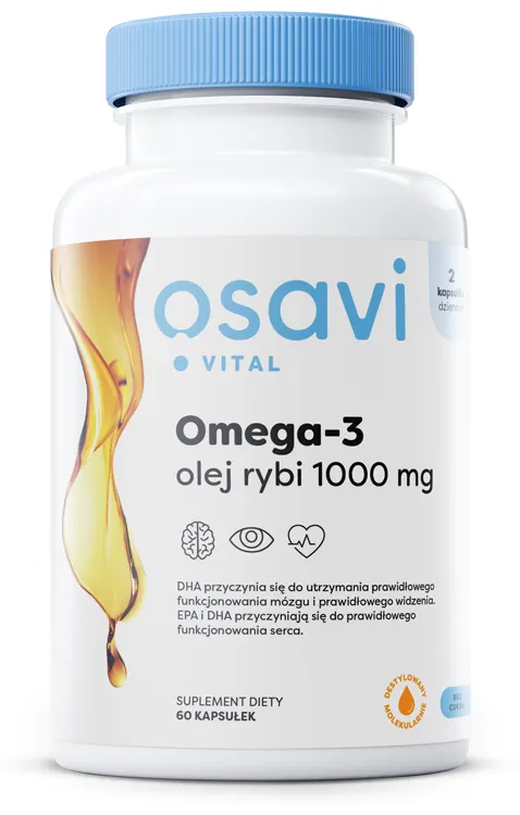 Osavi - Omega-3 Olej Rybi, 1000mg, Naturalny Smak, 60 kapsułek miękkich