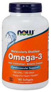 NOW Foods - Omega-3 Molecularly Distilled (Odor Controlled), 180 kapsułek miękkich