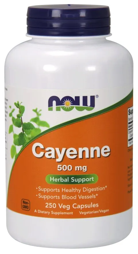 NOW Foods - Cayenne, Pieprz Kajeński, 500mg, 250 kapsułek