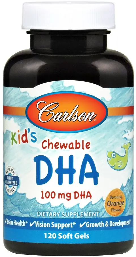 Carlson Labs - Kid's DHA, 100mg, Pomarańcza, 120 kapsułek miękkich