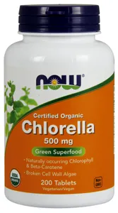 NOW Foods - Chlorella, Rozerwane Ściany Komórkowe, 500mg, 200 tabletek
