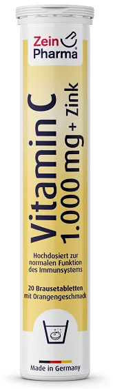 Zein Pharma - Witamina C + Cynk, Pomarańcza, 20 tabletek musujących