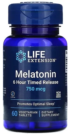 Life Extension - 6-godzinne Uwalnianie Melatoniny, 750mcg, 60 tabletek wegetariańskich