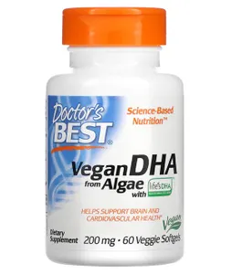 Doctor's Best - Kwasy DHA z Alg, Wegańskie, 200mg, 60 vkaps
