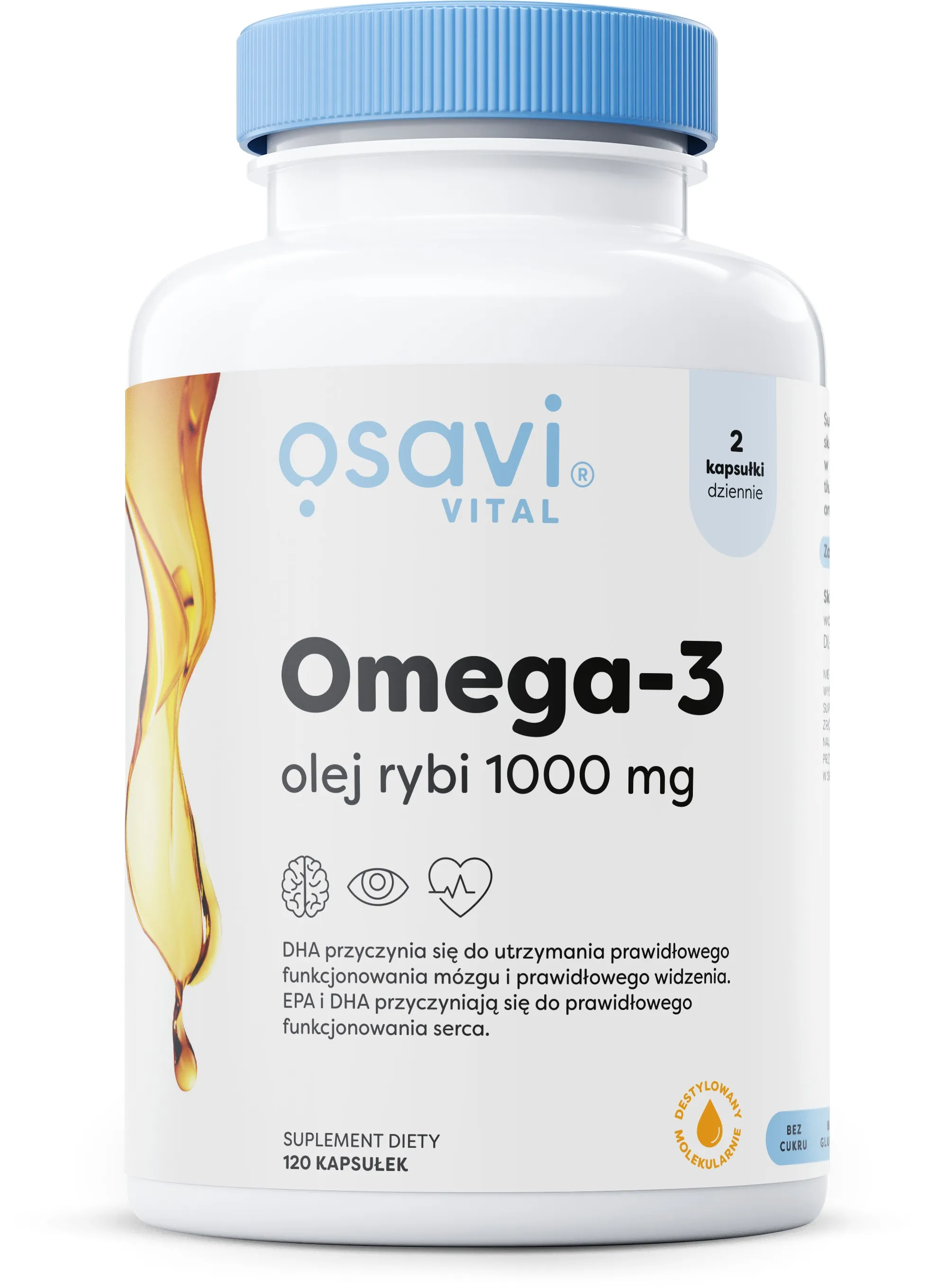 Osavi - Omega-3 Olej Rybi, 1000mg, Naturalny Smak, 120 kapsułek miękkich