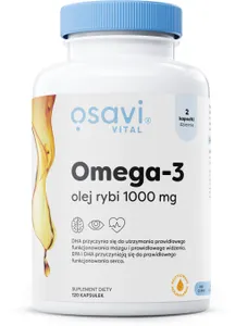 Osavi - Omega-3 Olej Rybi, 1000mg, Naturalny Smak, 120 kapsułek miękkich