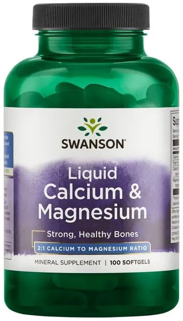 Swanson - Płynny Wapń i Magnez, 100 kapsułek miękkich