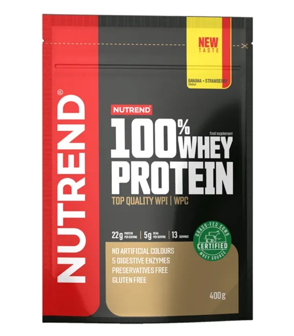 Nutrend - Odżywka Białkowa 100% Whey Protein, Banan + Truskawka, Proszek 400g