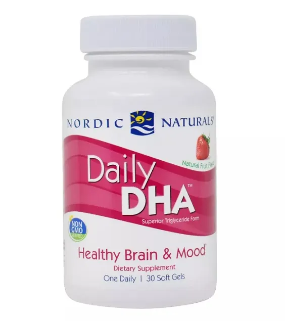 Nordic Naturals - Daily DHA, Smak Truskawkowy, 30 kapsułek miękkich