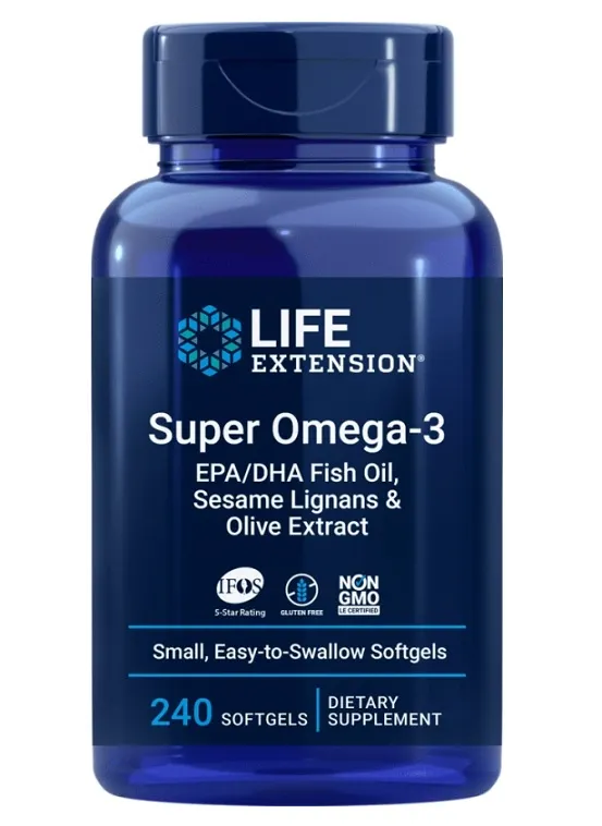 Life Extension - Super Omega-3 EPA/DHA z Lignanami Sezamowymi i Ekstraktem z Oliwek, 240 kapsułek miękkich