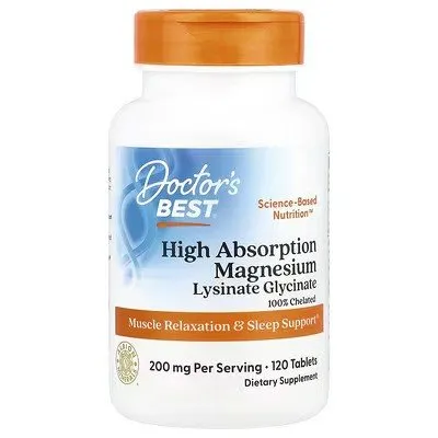 Doctor's Best - High Absorption Magnesium, Chelat Magnezu, 100mg, 120 tabletek