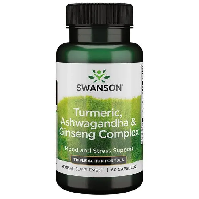 Swanson - Turmeric, Ashwagandha & Ginseng Complex - Kurkuma, Ashwaganda, Żeń-Szeń, 60 kaps