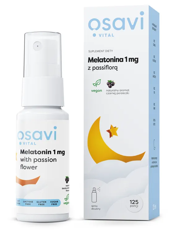 Osavi - Melatonina z Passiflorą,1mg, Spray Doustny, Czarna Porzeczka, 25 ml