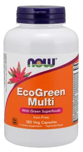 NOW Foods - EcoGreen Multi, Multiwitaminy bez Żelaza, 180 vkaps