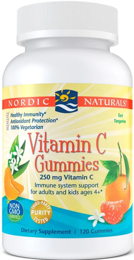 Nordic Naturals - Witamina C, Vitamin C Gummies, 250mg, Mandarynka, 120 żelek