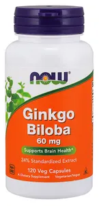 NOW Foods - Ginkgo Biloba, Miłorząb Dwuklapowy, 60mg, 120 vkaps