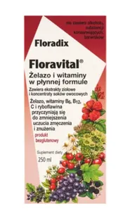 Floradix - Floravital, Żelazo i Witaminy bez Glutenu, Płyn, 250 ml