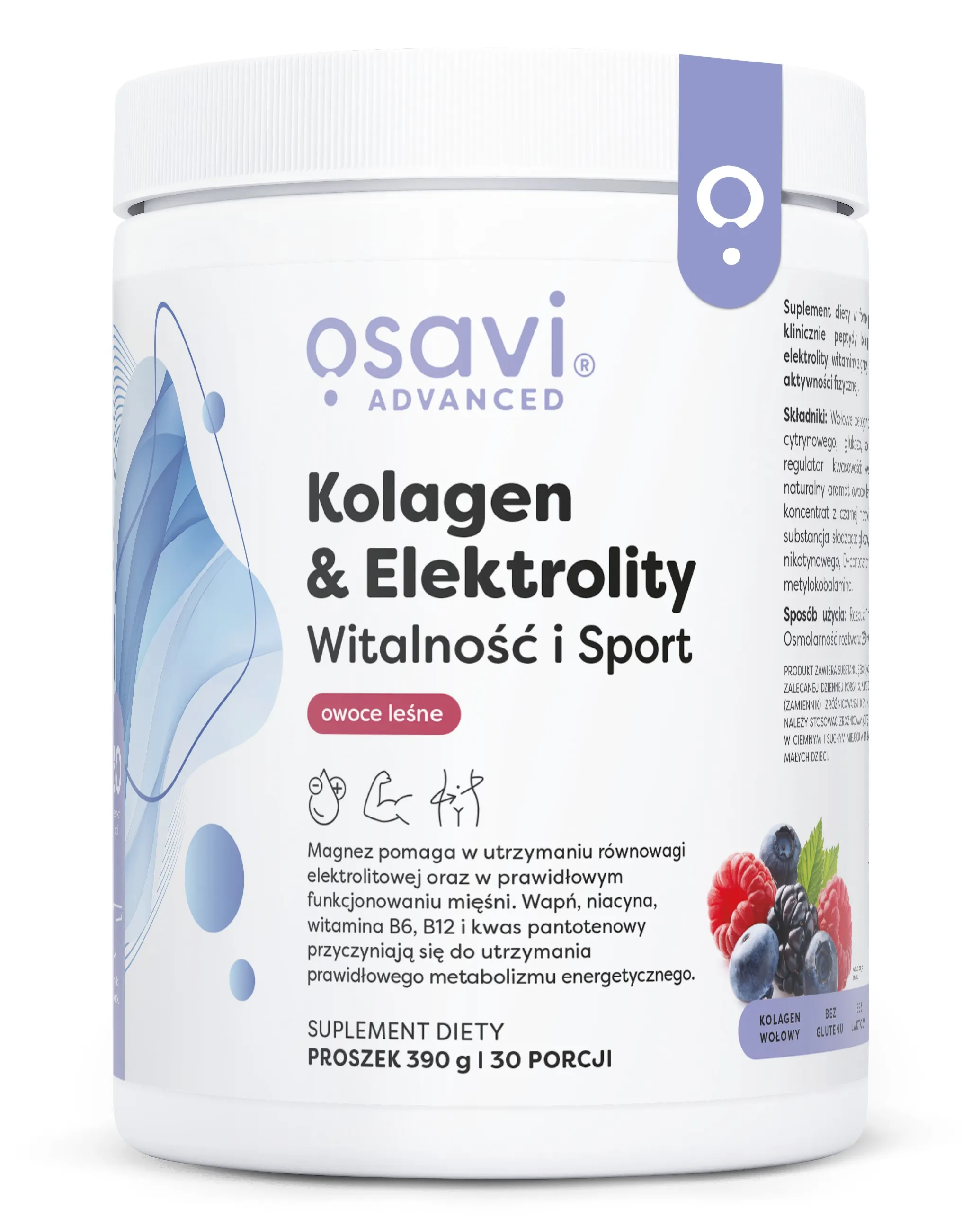 Osavi - Kolagen & Elektrolity Witalność i Sport, Owoce Leśne, Proszek, 390g