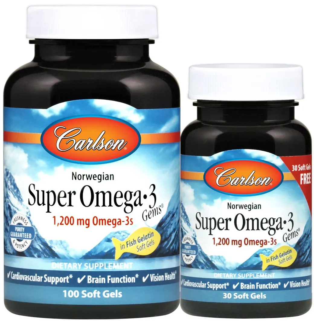 Carlson Labs - Norwegian Super Omega-3 Gems, 1200mg, 100 + 30 kapsułek miękkich