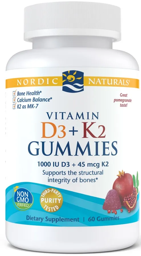 Nordic Naturals - Witamina D3+K2, Smak Granatu, 60 żelek